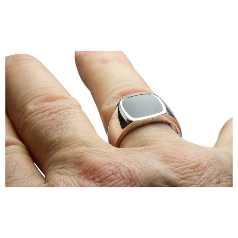 Fine Signet Ring with Onyx Solid Silver 925, Silver
