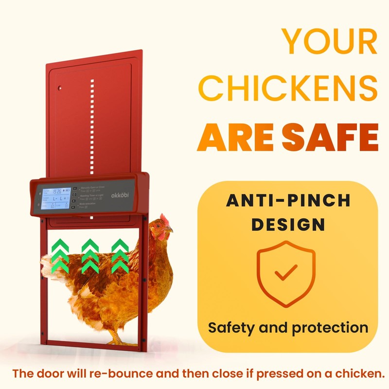 Okkobi Automatic Chicken Coop Door Solar Powered - LCD Display