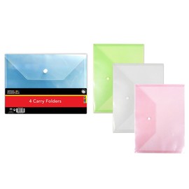 Document Folder Wallet A4 Pack of 4 Plastic with Stud Fastening Carry Folders
