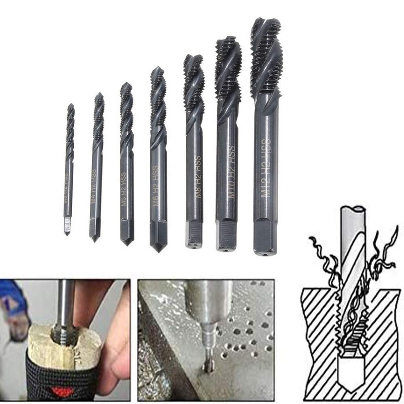 Tap Drill Set, 7 Pieces, Spiral Tap, Chamfering Tap, Drilling