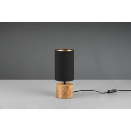 Reality Leuchten Woody R50171980 Table Lamp Matt Black Metal Base Wood Fabric Shade Black/Gold Excl. 1x E27