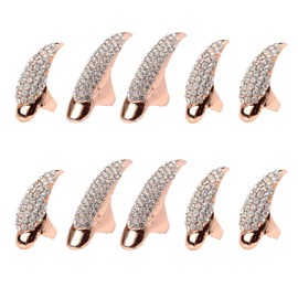 10PCS Halloween Costume Claws,Fake Nails Ring Set, Gothic Punk Crystal Full Finger Rings Paved Paw Bend Fingertip Fingernail Claw Girls Women Men Ring False Easy Long Nails Black(3 Sizes) (Gold)