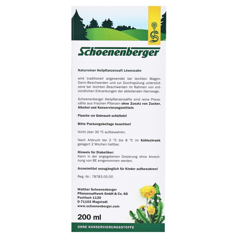 Schoenenberger Dandelion, Natural Pure Medicinal Plant Juice, Organic (1 x