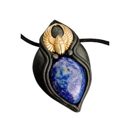 Sophias Dreaming | Egyptian Gold Scarab Necklace | Ancient Egypt Magic Amulet Symbol | Lapis Lazuli Stone | Good Luck and Protection Jewelry for Men and Woman (Black Base, Small)