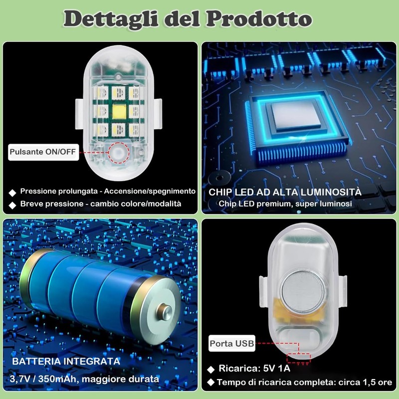 KEWAYO 4 Luci Strobe LED Wireless con Telecomando - 7