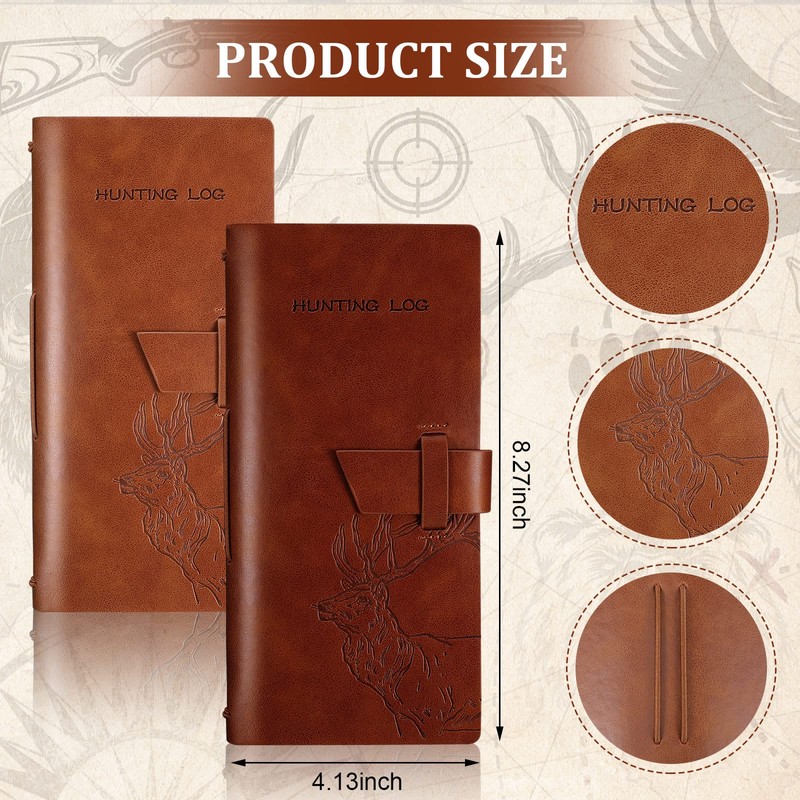 Eaasty 2 Pcs Leather Hunting Log Book Elk Hunting Journal