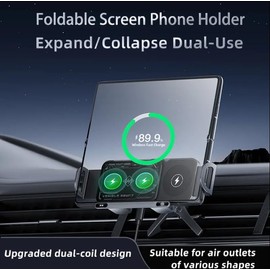 15W Wireless Car Charger with Dual Coil Fast Charging Mount for Air Vent, Compatible with Foldable Phones, Flip Phones, and All Latest Smartphones