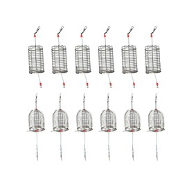Kellegour Pack of 12 Stainless Steel Bait Cage, Feeder Basket, Stainless Steel Cage, Bait Cage, Metal Feeder Basket, Oval and Cylindrical, for Fish Pond Carp Fishing Accessories