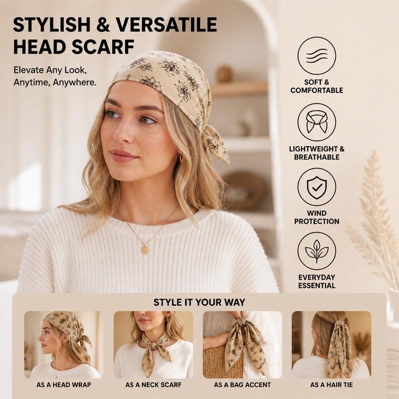 Head Scarf Hair Tie Set - Head Scarf - Silk