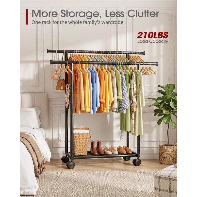 Sakugi Double Rods Clothes Rack - Metal Clothing Rack with