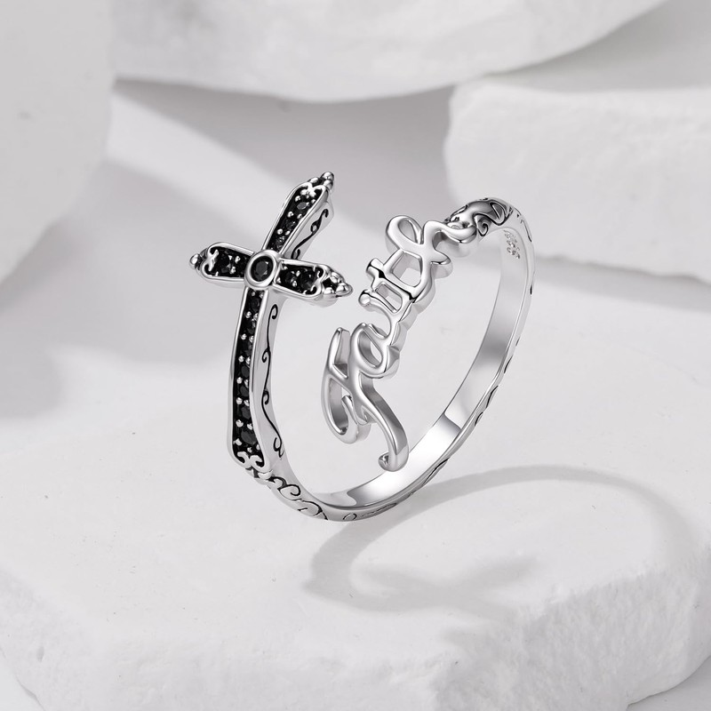 MUNDELL Vintage Cross Open Ring Christian Faith Wrap Finger Rings