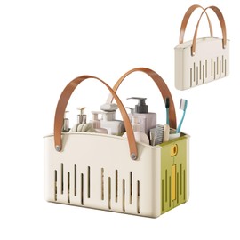 Portable Shower Caddy,Foldable Shower Caddy with Handle and Adjustable Divider,Plastic Shower Storage Basket,Quick Dry Bathroom Shower Organizer Bin for College,Dorm Room,Travel Essentials (Green)