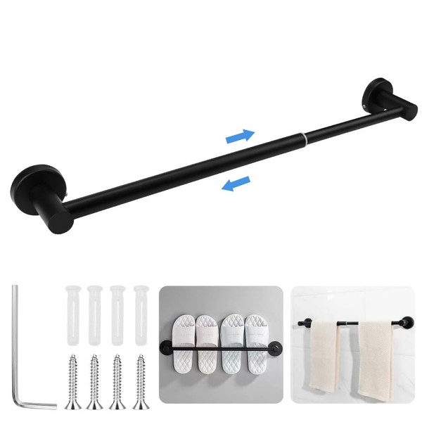 KITERI Adjustable Towel Rail 11.8 to 22.6 Inch Stainless Steel Towel Shelves Wall Mounted Towel Holder Towel Bar with Screws and Wrench for Kitchen Bathroom Toilet Hotel Office (Matte Black)