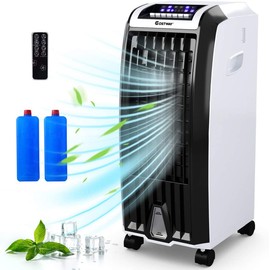 COSTWAY Portable Evaporative Air Cooler for Room, Bladeless Air Cooling Fan with Remote, 3 Modes, 3 Speeds, 7.5-Hour Timer, 2 Ice Boxes, Quiet Air Cooler for Bedroom Home Office Dorms