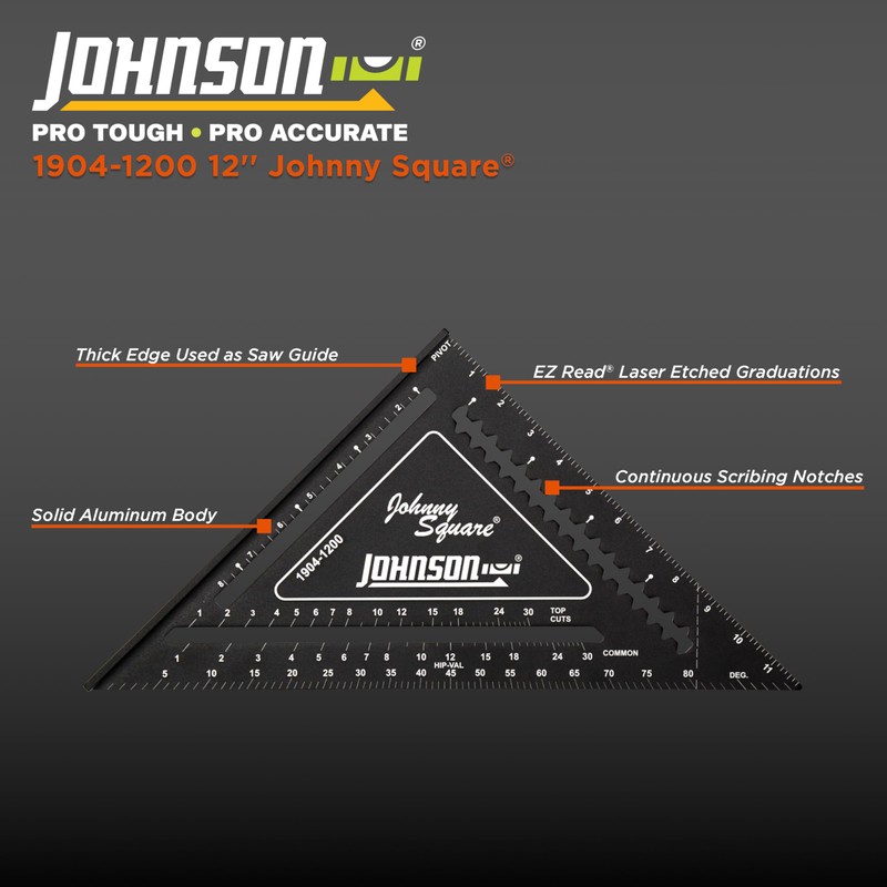 Johnson Level & Tool 1904-1200 Johnny Square Professional Easy-Read Aluminum