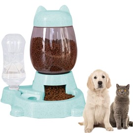 Automatic Cat & Dog Feeder Set - Self-Dispensing Food and Water Dispenser, Large Capacity (Green)