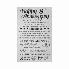 FALOGI 8th Wedding Anniversary Card Gifts for Wife, Happy 8 Year Anniversary Card, Metal Engraved Wallet Card
