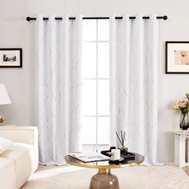 Deconovo Gold Wave Print Blackout Curtains for Bedroom, Thermal Insulated Curtains for Living Room, Room Darkening Drapes (Greyish White/Wave, 52x96 Inch, 2 Panels)