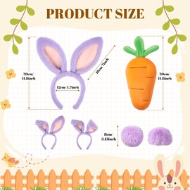 Crowye Bunny Rabbit Costume Set Bunny Ear Headband Cosplay Bunny Tail and Carrot Plush Toy Plush for Adult Easter Party Favor(Purple)