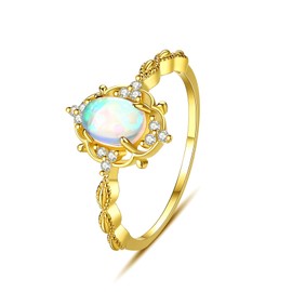 VIKI LYNN 18K Gold Plated Oval White Opal Wedding Band Ring for Women Cocktail Party Ring Size 7