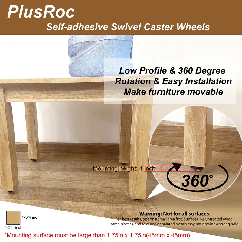 PlusRoc 4 Pack 1 Inch Self Adhesive Paste Caster Wheels