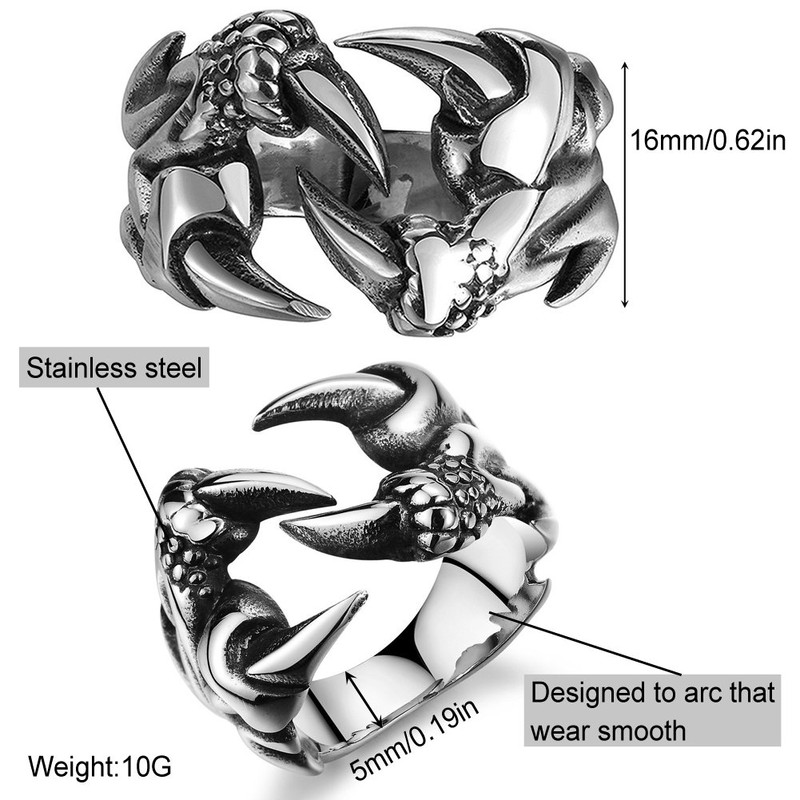 EQLEF Dragon Claw ring, Men Dragon Ring Wild Alondra Ring
