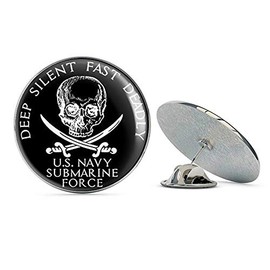 NYC Jewelers Round US Navy Submarine Force Deep Silent Fast Deadly (sub Naval Skull) Metal 0.75" Lapel Hat Pin Tie Tack Pinback