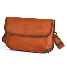 NICE SELECTION Men's Mini Shoulder Bag, Smartphone Shoulder Bag, Genuine Leather, Solid, Small, Thin, Compact, Simple, 2-way, 3-Way, orange