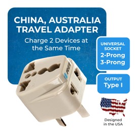 OREI Australia Plug Adapter, Type I Plug adapter with 2 inputs, Adaptor plug for Argentina, China, New Zealand, and more, CE & RoHS Certified (DB-16)