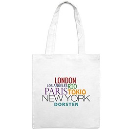 Jute Bag with City Name Dorsten - Motif Famous Cities in The World - Colour White - Fabric Bag, Jute Bag, Hipster Bag, White