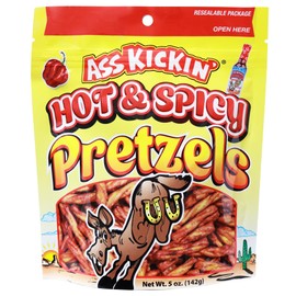 ASS KICKIN' Spicy Pickle Pretzels, Seasoned Pretzel Twists, 5 oz Resealable Pack (5oz, Hot & Spicy)