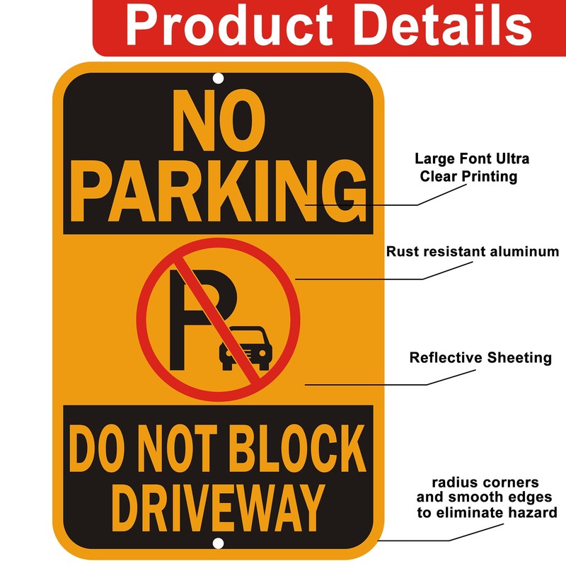 No Parking Sign, Do Not Block Driveway Sign. Yellow and