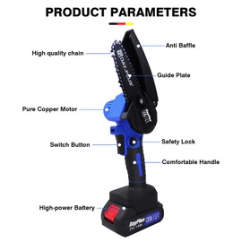 Mini Chainsaw Cordless 4 Inch Brushless Battery Powered Chainsaw with Safety Lock, 1.5Ah Battery, 2 Chains, Portable One-Handed Rechargeable Electric Chainsaw for Tree Trimming Branch Wood Cutting