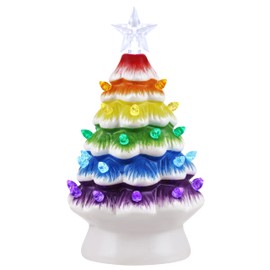 Mr. Christmas Nostalgic Ceramic Rainbow Christmas Tree with LED Lights, Indoor Christmas Decoration, 7.5 Inches