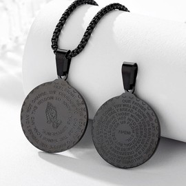 YaumaTea Amen Praying Hands Coin-Shape Pendant Necklace for Men & Women, Amen (Stainless Steel), Stainless Steel, No Gemstone,