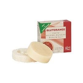 alva® Naturkosmetik - Solid Shower Gel Blood Orange for Body & Hair, 60 g - with Organic Almond Oil/Organic Argan Oil