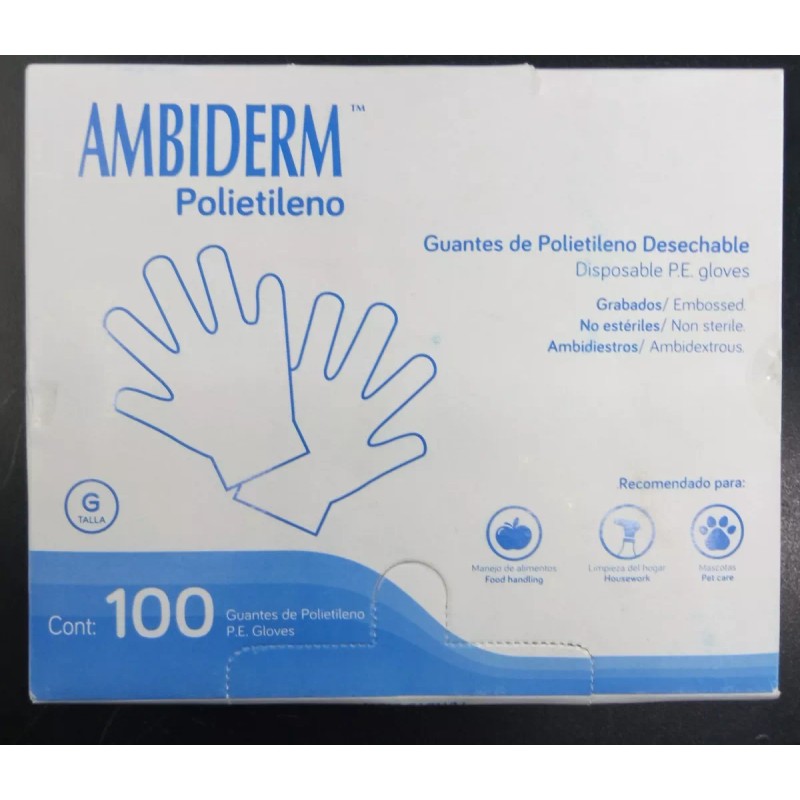 Ambiderm Guantes De Polietileno Ambiderm Grande Con 100 Piezas