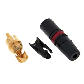 REAN NYS373-2 Red RCA Phono Jack Connector Gold Plated Black Shell Rubber Boot