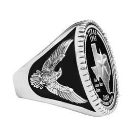 US 2004 Texas State Quarter BU Uncirculated 90% Silver Proof Coin 925 Sterling Silver Signet Ring NEW - American Eagle Design (10)