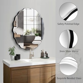 Pregaspor 24x30 Inch Frameless Oval Wall Mirror for Bathroom Sink, Minimalist Bathroom Vanity Mirror with Beveled Edge, Modern Mirrors for Wall Decor Living Room Entryway Bedroom