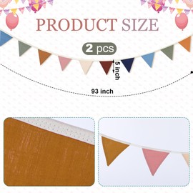 VitalCozy 17 ft Pennant Banner Flags, 2 Pcs Nursery Garland Triangle Bunting Flag Double Side Baby Banner for Boho Decor Baby Shower Birthday Wedding Party Event, Each 8.5 ft(Retro Colors)