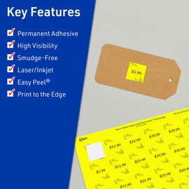 Avery Printable Square Labels with Sure Feed Technology, 1-1/2" x 1-1/2", Neon Yellow Labels, Print-to-The-Edge, Laser/Inkjet, 800 Total, Great for Jar Labels and Pricing Labels