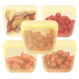purifyou Set of 5 Reusable Silicone Storage Snack Bags 6oz / 16oz / 32oz / 64oz Self-Seal Food Storage Container for Fruits, Vegetables, Sandwiches, Dishwasher Safe & Leak-free (PastelYellow, 6oz)