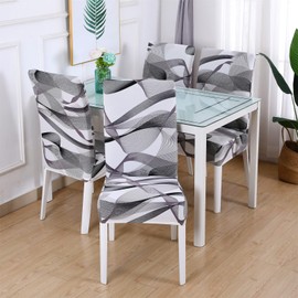 Dining Room Chair Covers Set of 4, Stretch Parsons Chair Slipcovers Removable Washable Spandex Printed Chair Seat Protector Cover for Hotel, Office, Ceremony, Banquet, Wedding Party (Grey/White)