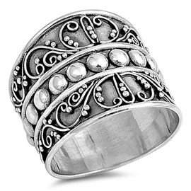 Bali Bead Wide Fashion Ring New .925 Sterling Silver Thin Band Size 9