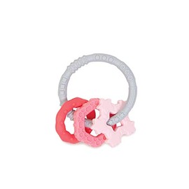 Bumkins Silicone Teething Ring with Charms, Sensory, Gum Soothing, Babies 3 Months+ Pink (STC-PNK)