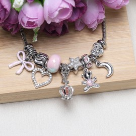 DS Charm Bracelets for girls,exquisite cute cartoon friendship Silver bracelets Stainless Steel Bangle with birthday Gift box, Adjustable girls jewelry Suitable for holiday gifts (Silver-crown)