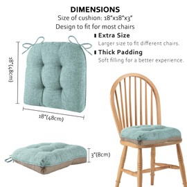ELFJOY Chair Cushions for Dining Chairs Set of 4 Office Chair Cushion 18x18x3 Inches Kitchen Chair Pads Soft and Comfortable Seat Cushion with Ties and Non Slip Backing,Light Blue