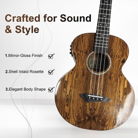 Caramel BEG95 Butterfly Bocote Glossy Baritone Acoustic & Electric Ukulele | 30-inch Handmade Professional Ukelele Kit with Accessories
