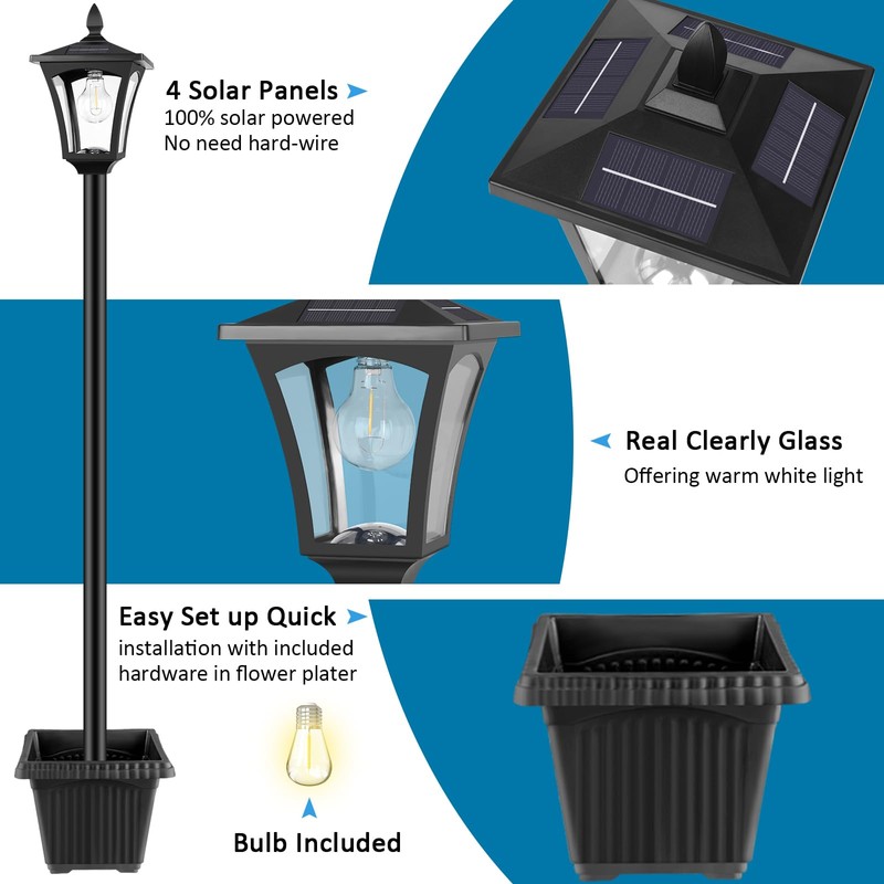 72" Solar Outdoor Light with Planter,Waterproof Solar Post Lamp Ligts,Solar